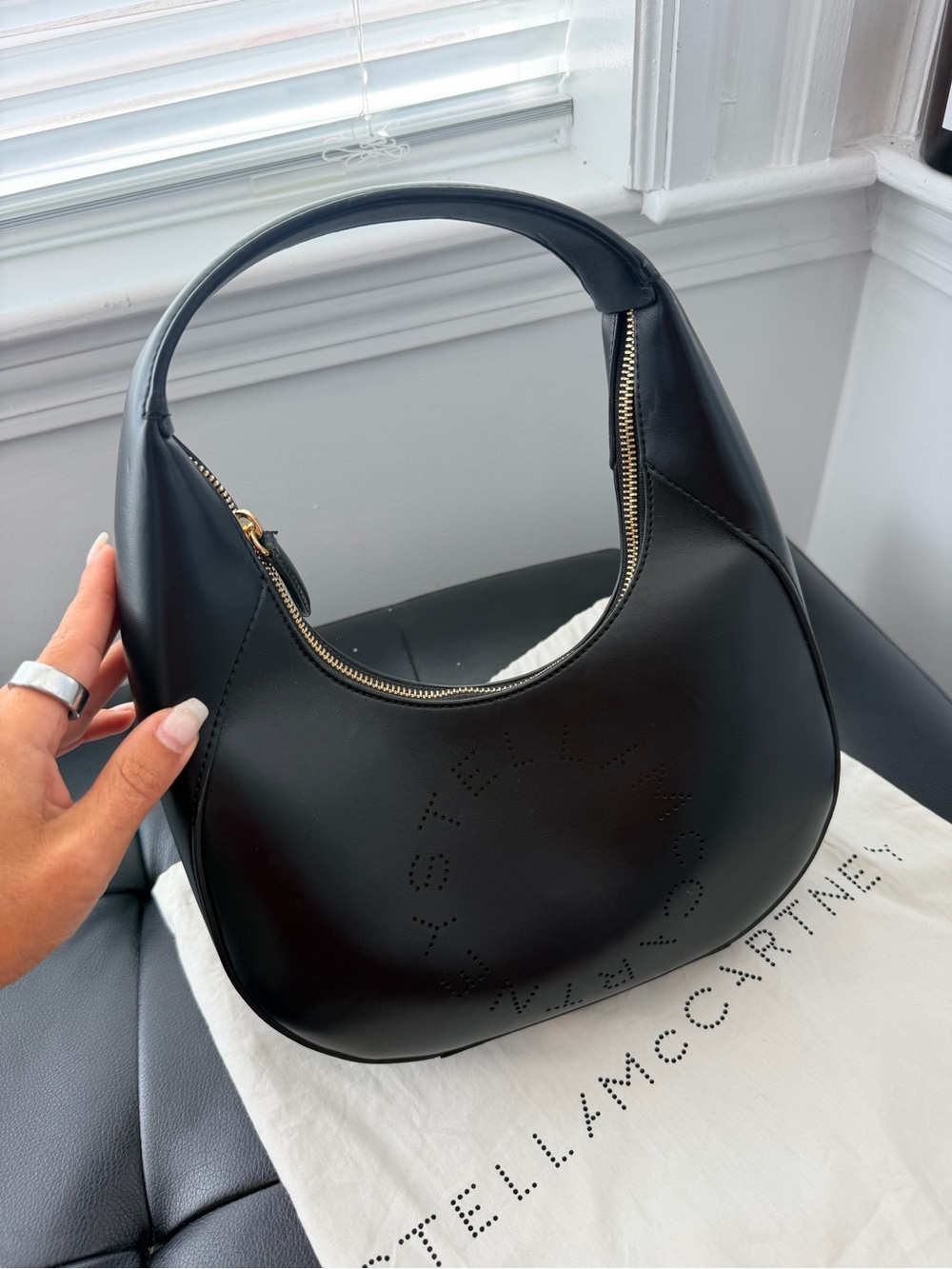 Stella McCartney Black Perforated Logo Shoulder Bag - Picture 2 of 7